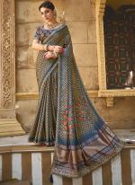 Gaji Silk Blue Festival Wear Handwork Saree